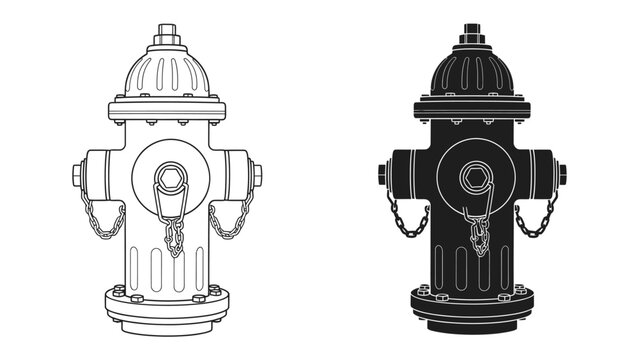 Fire Hydrant Icon: A classic fire hydrant is depicted in both line art and silhouette form, representing a crucial element of urban safety and firefighting infrastructure.