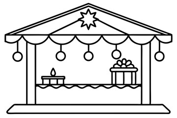 Obraz premium Festive Christmas Market Stall Line Art Vector
