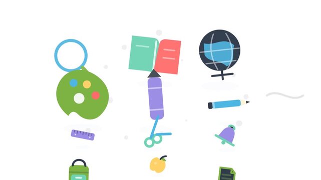 Back to School Scene 182 Creative Classroom Tools Backpack Reveal Flat Animation