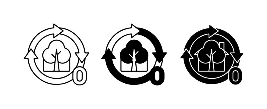Recycle Icons: Tree, House, Zero Waste Symbol