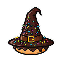 Naklejka premium Delicious chocolate witch hat cupcake with colorful sprinkles.