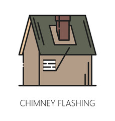 Obraz premium House roof chimney flashing installation line icon or sign. Property construction symbol, house roofing renovation outline vector sign. Home roof maintenance company icon or pictogram