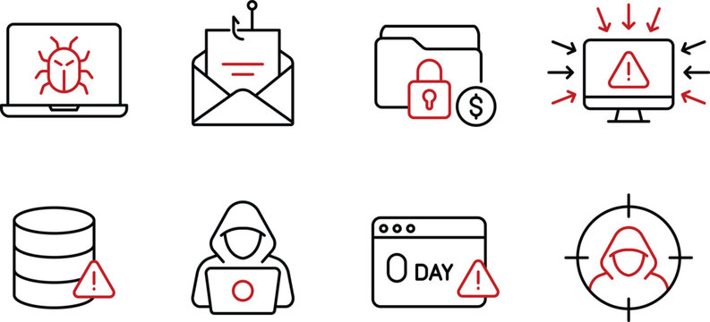 Cyber threat vector outline icon set. Web And Mobile Application Symbol on a white background EPS 10 File
