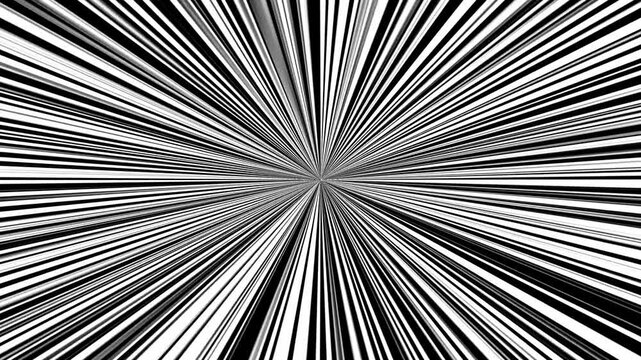 Radial zoom anime action speed lines effect on black background seamless loop