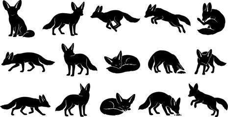 Obraz premium vector can editable Adorable fennec fox silhouettes highlighting iconic oversized ears and desert adaptations