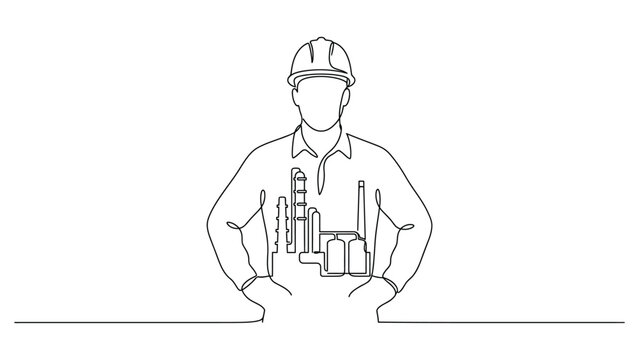 Continuous line drawing of industrial worker.
