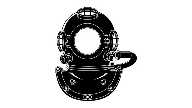 Vintage Diving Helmet: A classic black and white illustration of a vintage diving helmet, a symbol of underwater exploration and maritime history.
