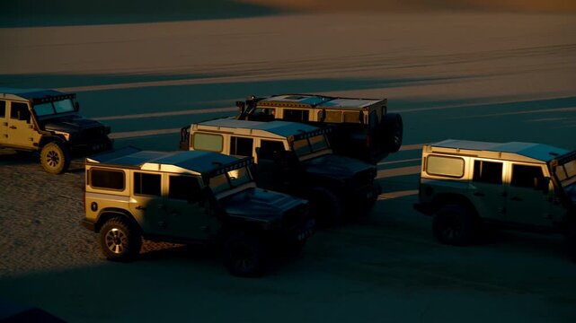 Cluster of Toy Off-Road Vehicles on a Surface