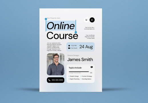 Blue and White Minimalist Online Course Flyer