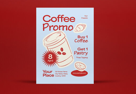 Blue and Red Hand Drawn Coffee Shop Promo Flyer