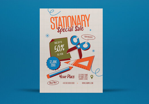 Beige and Orange Flat Design Stationary Sale Flyer