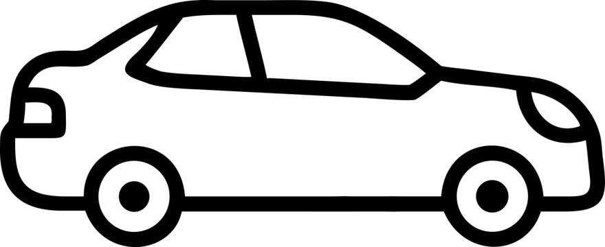Simple car icon, black line drawing, vehicle silhouette, transportation symbol icon line airt vactor outline Illustrations on white background. 