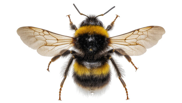 Bumblebee with spread wings top view, macro shot