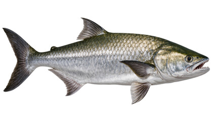 Obraz premium Large silver tarpon fish with sharp teeth and green back