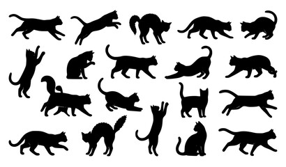 Black Cat Silhouette Collection in Different Poses and Actions Vector Set © Boloram