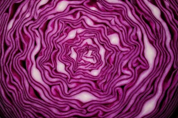 Obraz premium Vibrant Red Cabbage Cross-Section Texture Background