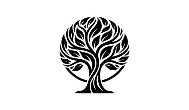 Abstract Decorative Tree Logo with Artistic Branches and Circular Crown Design