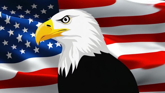 Bald Eagle Portrait with United States Flag Symbolizing Patriotism Freedom and National Pride