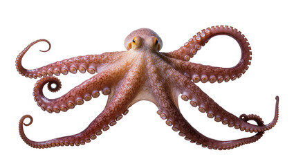 Pinkish brown octopus with yellow eyes and many suckers on tentacles © Jonas