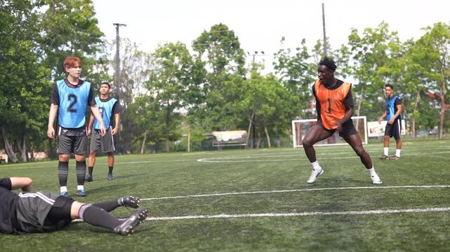 Youth soccer teams train and compete outdoors with dedicated coaches and referees. Young athletes develop skills, teamwork, confidence, sportsmanship, and leadership. Actively practice skills football