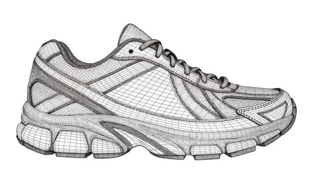 Wireframe mesh sports shoe with laces and thick sole