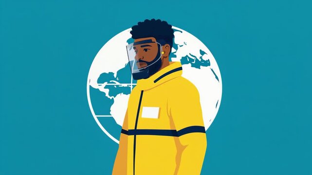 Protective Worker Wearing Safety Face Shield and Protective Uniform