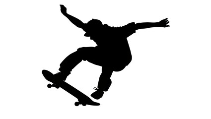 Skateboarder performing trick silhouette © Paul