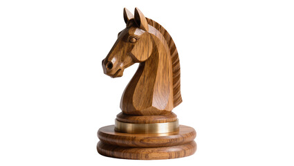 Wooden chess knight piece with brass accent © Jonas