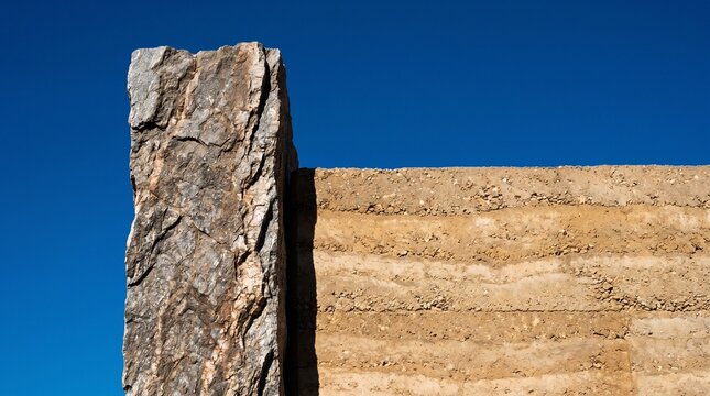 Wild Stone Slab Rammed Earth Plane Blue Sky Abstract Background