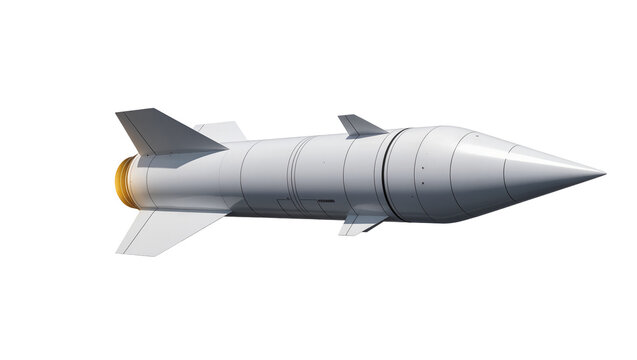 Aerodynamic missile with fins and pointed nose cone