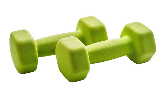 Pair of bright green dumbbells for fitness
