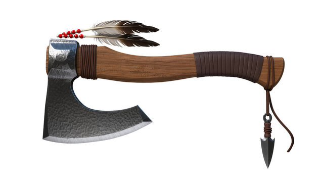 Native American Tomahawk Axe with Feathers and Arrowhead Charm