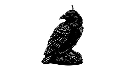 Black Raven Candle: A striking black candle sculpted in the form of a raven, poised as if ready to take flight, adding a touch of gothic mystique to any decor. © mahmuda428