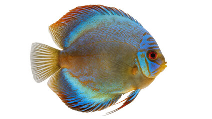 Fototapeta premium Blue Turquoise Discus Fish with Orange Fins