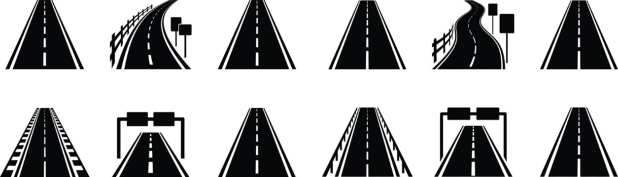 Set of road icons representing different highway types and driving paths.