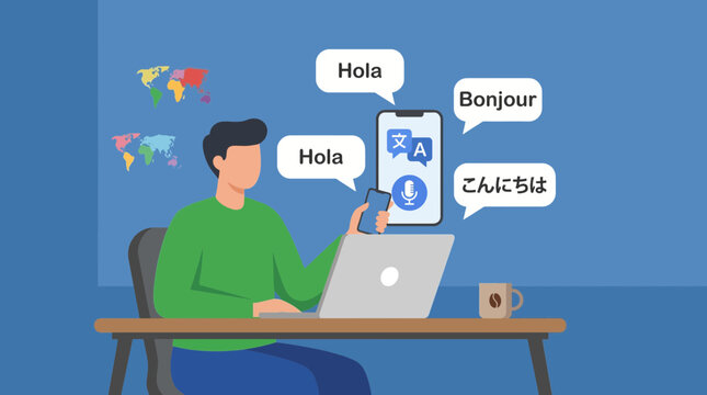 Multilingual Freelancer Using AI Translation App for International Clients