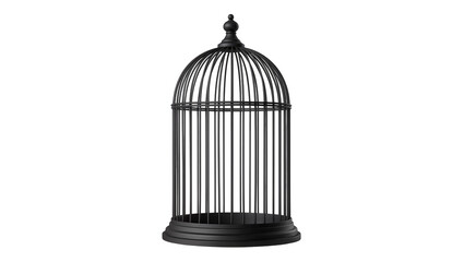 Black metal ornate birdcage with dome top and round base © Johanna