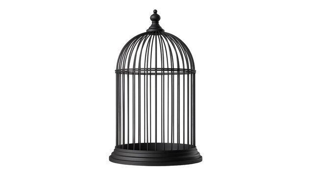 Black metal ornate birdcage with dome top and round base