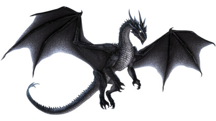 Black dragon with large wings spread sharp claws, and glowing eyes © Jonas