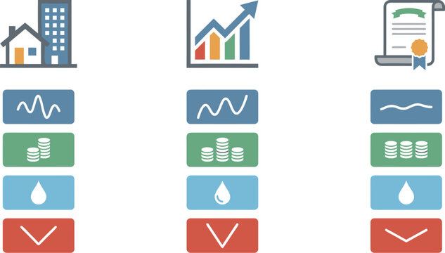 Property and investment performance indicators display a comparative analysis of real estate, growth assets, and legal documents through categorized status tracking.