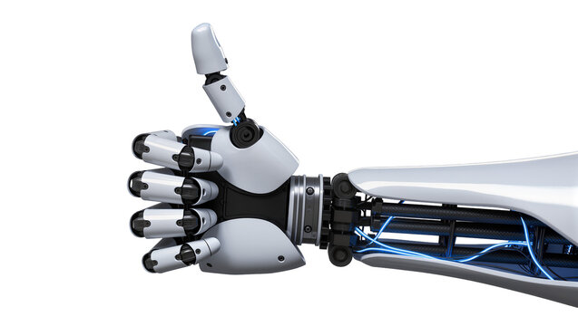 Robotic hand with thumb up gesture, advanced technology