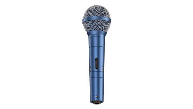Blue metallic microphone with silver mesh grille