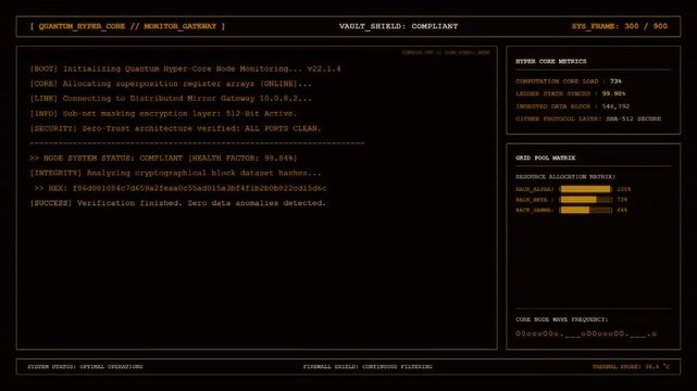 Quantum Hyper Core Server Monitor Gateway Security Dashboard Animation.