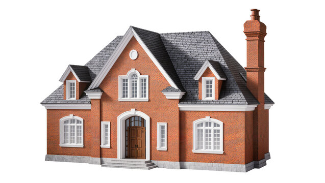 Brick house with dormer windows and chimney