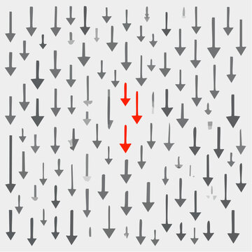 Abstract downward arrow pattern with red highlight on neutral background