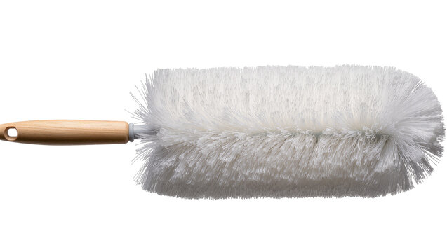 Fluffy white duster with wooden handle