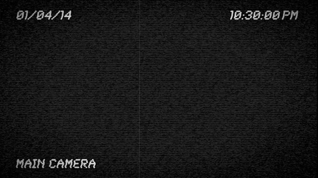 Realistic CCTV security camera glitch overlay featuring digital interference, signal loss