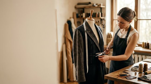 Young female fashion designer working on a suit jacket in her studio