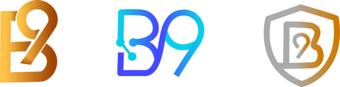  Premium Modern B9 Letter and Number Hybrid Logo Set, 2D Flat Vector Corporate Identity Monograms Pack
