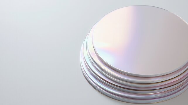 Stack of blank optical discs showing holographic reflections concept of data storage and information technology with copy space